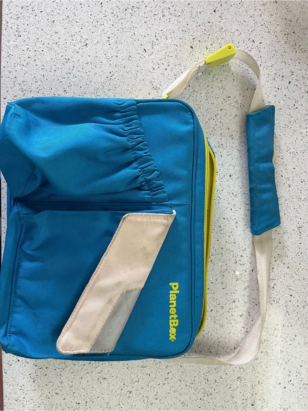 Blue Crossbody Lunch Bag with Yellow Trim
